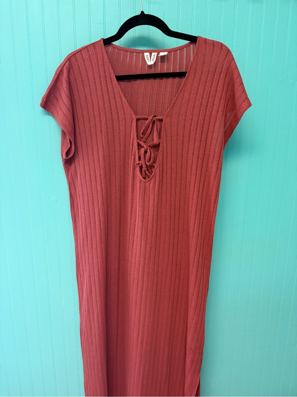 Roxy Ribbed Lace-Up Maxi Dress in Dusty Rose